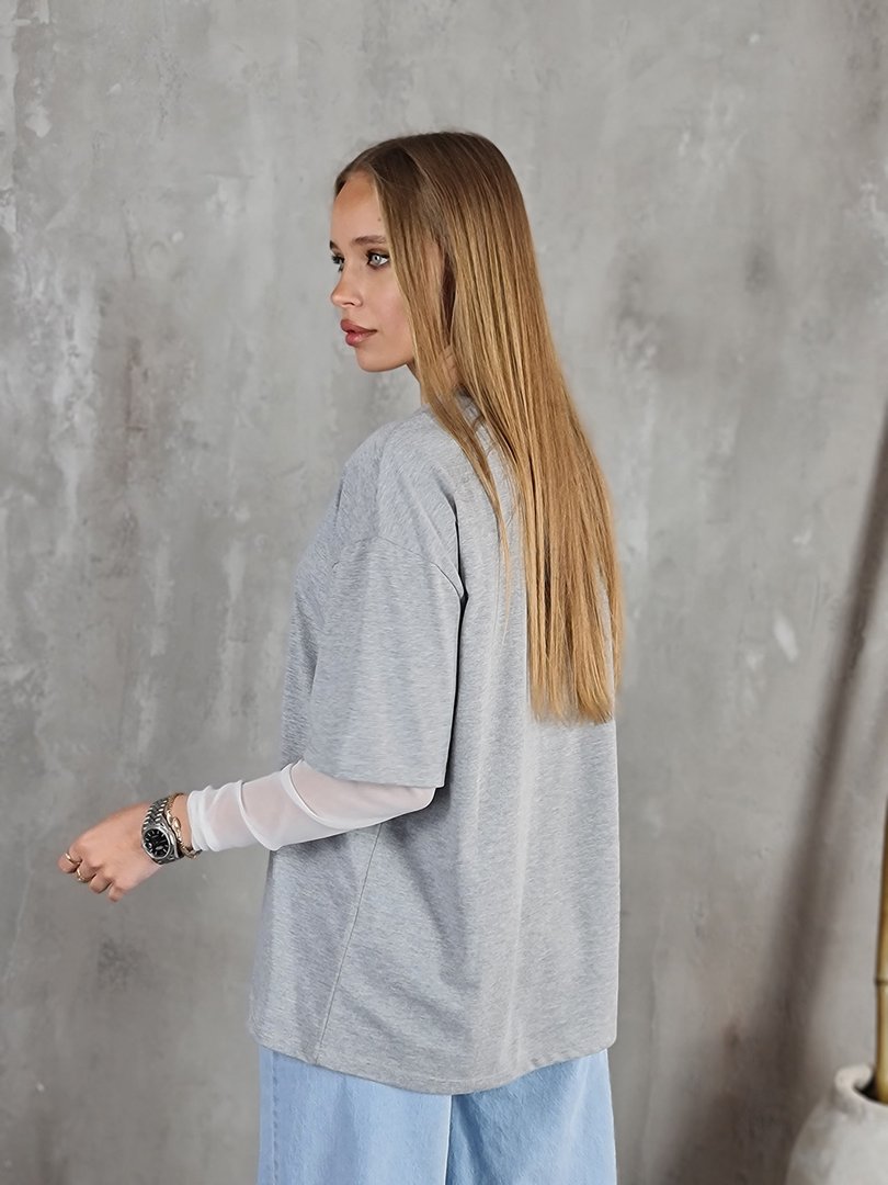 Лонгслив Vicolo с сетчатыми рукавами серый, фотография №3