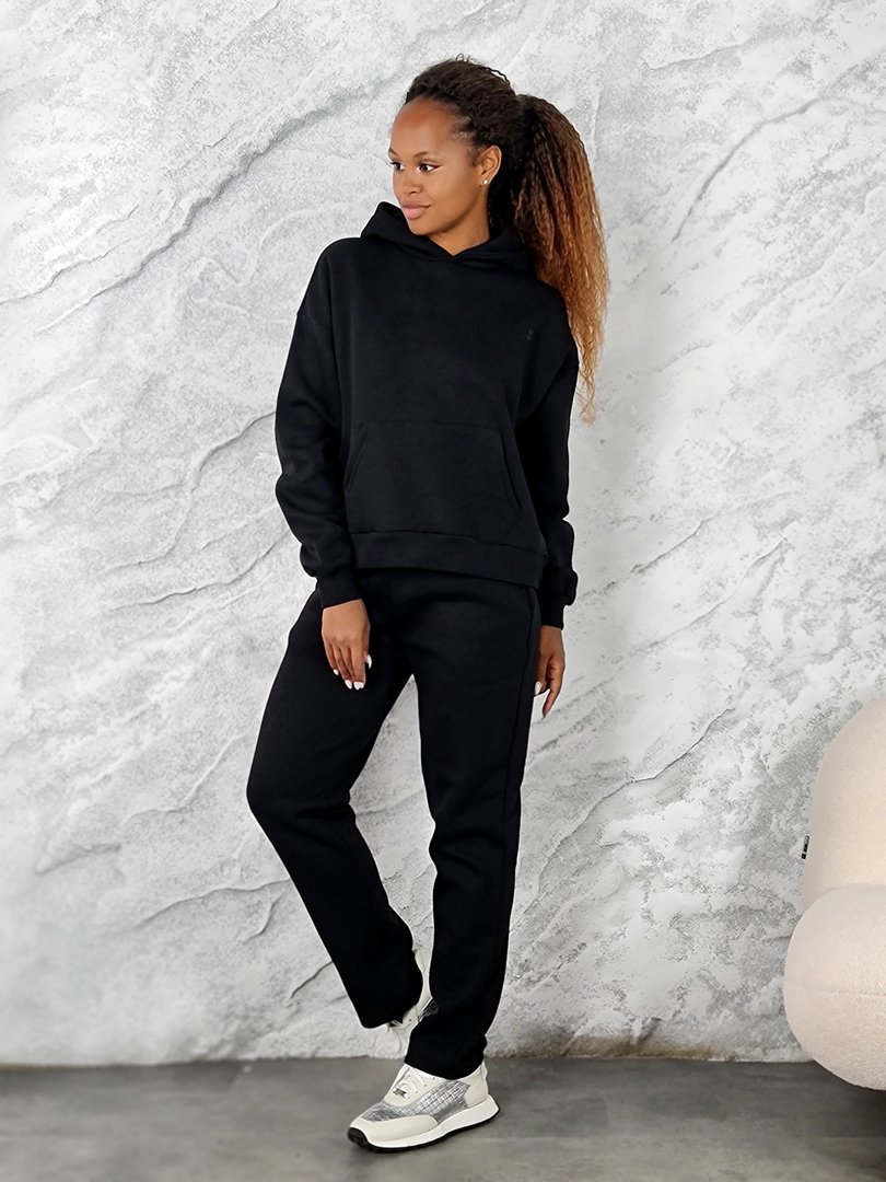 Костюм Please на флисе худи и брюки черный, фотография №3