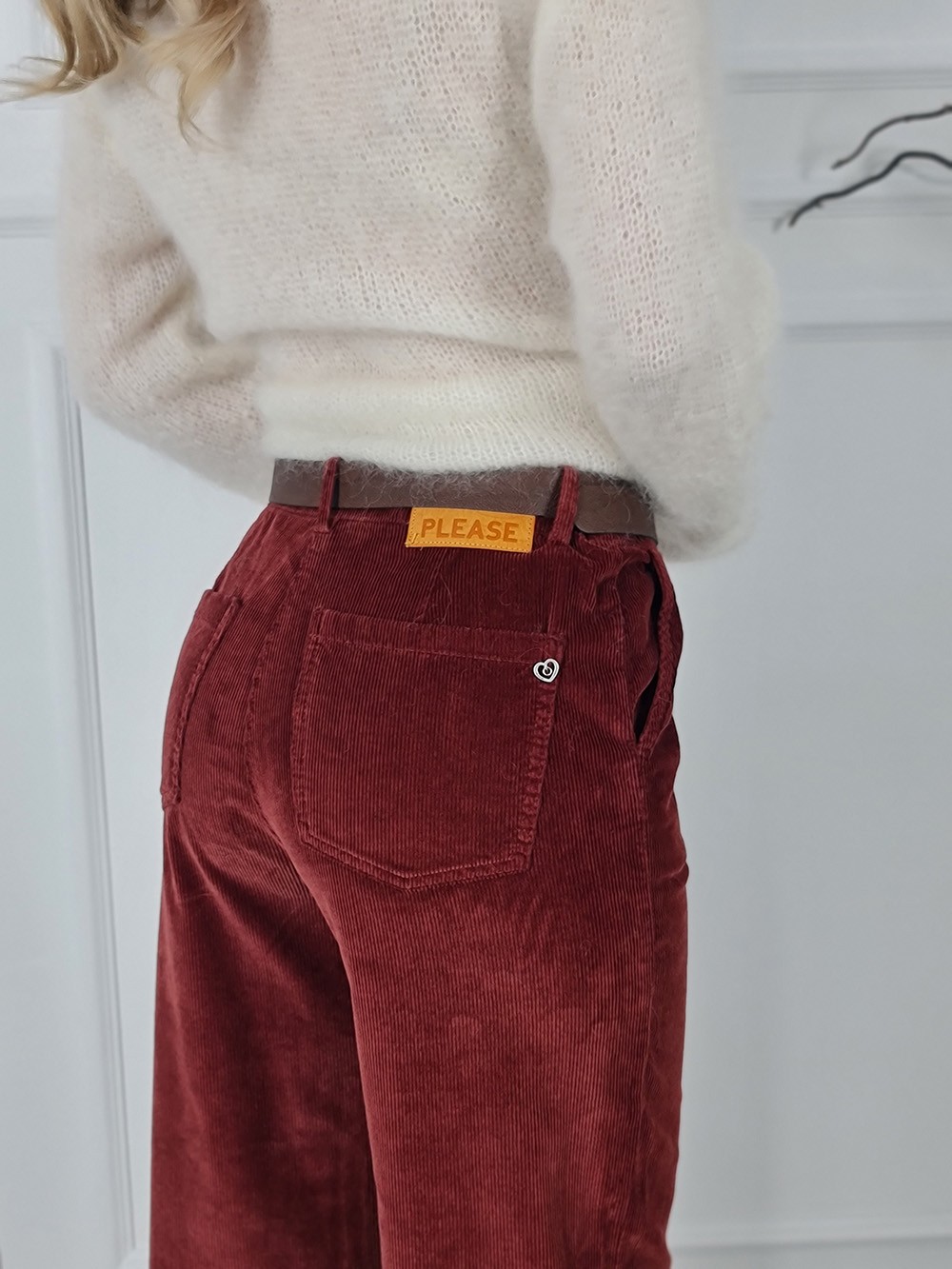 Брюки Please вельветовые с ремнем бордо, фотография №5