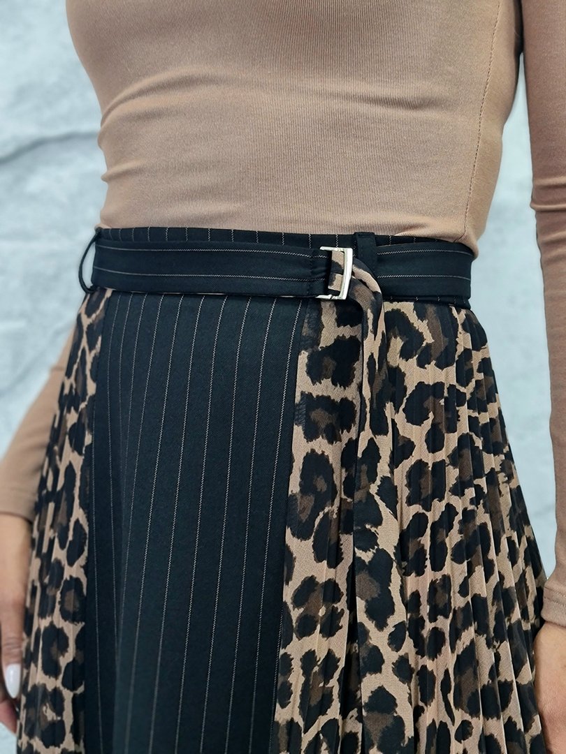 Юбка Imperial плиссе леопард спереди вставка в полоску черная, фотография №3