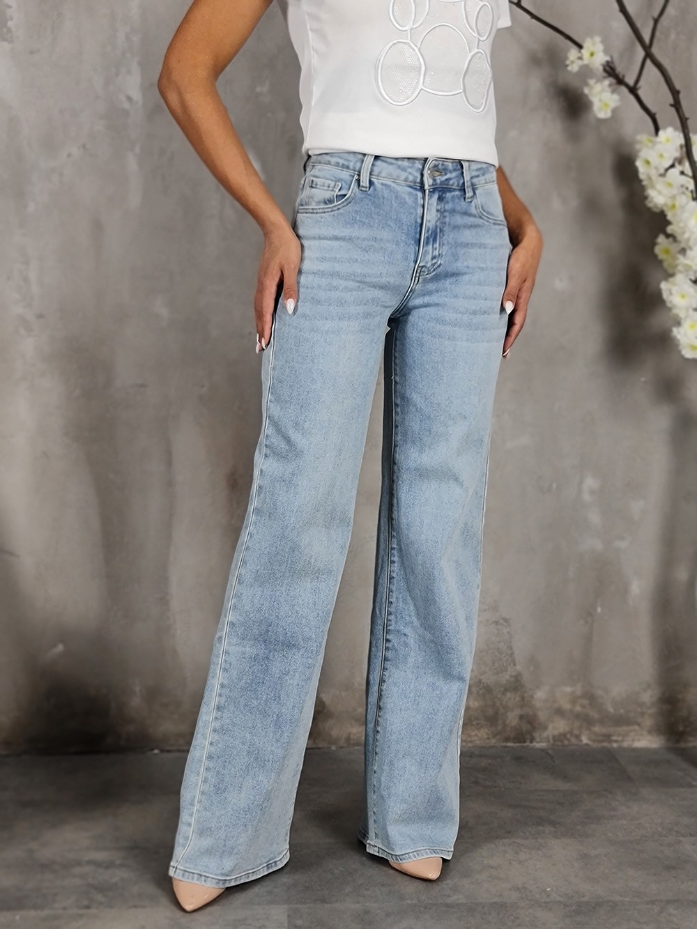 Джинсы Miss Bonbon прямые голубые (ZX3475), фотография №1