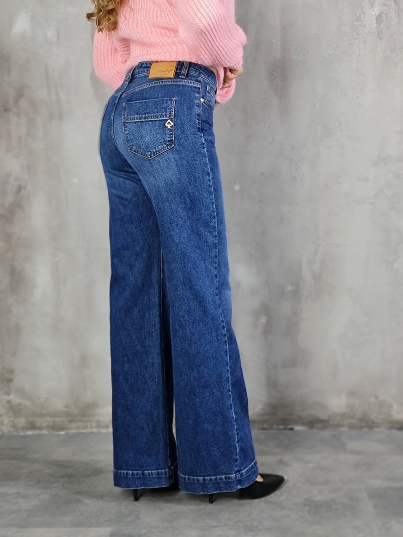 Джинсы Maryley клёш с золотыми пуговицами синие, фотография №4