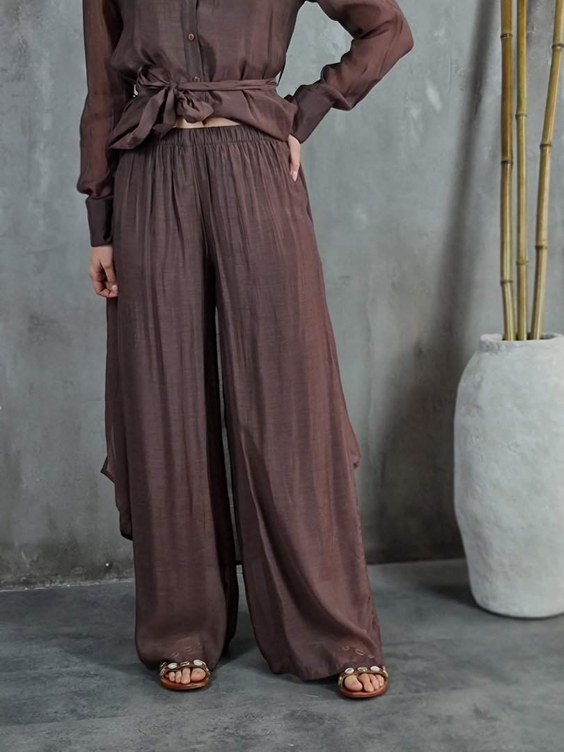 Костюм CLOTHÉ длинная накидка с топом и брюки шоколадный, фотография №4