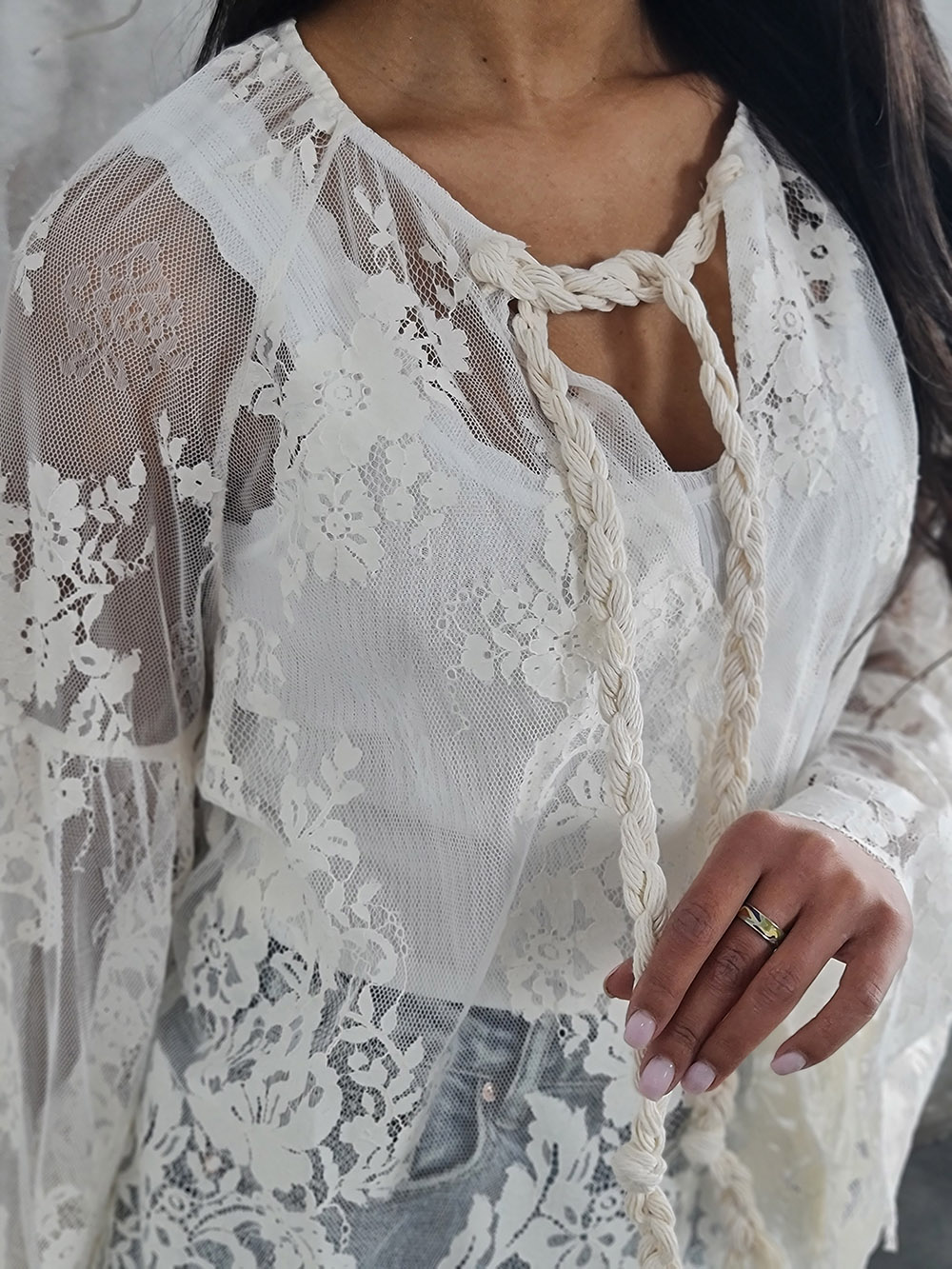 Рубашка Vicolo кружевная прозрачная кремовая , фотография №4