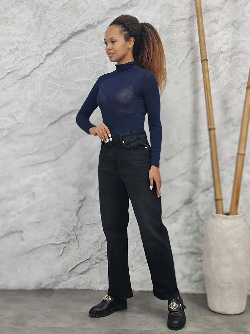 Водолазка Cashmere Blend с кашемиром с высоким горлом синяя, фотография №2