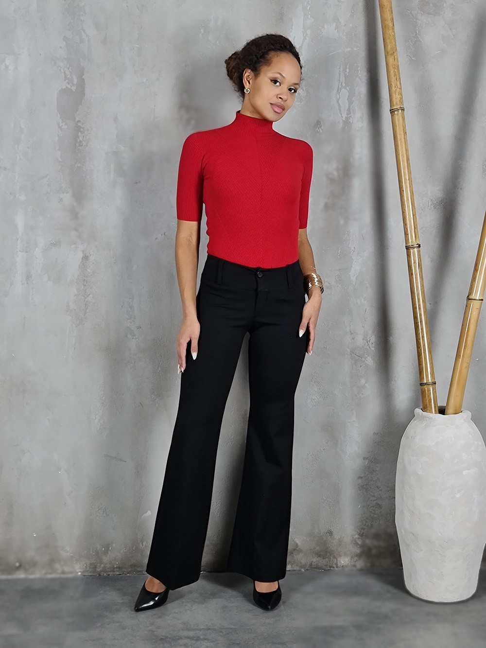 Брюки THODAMI прямые с широким поясом черные, фотография №2