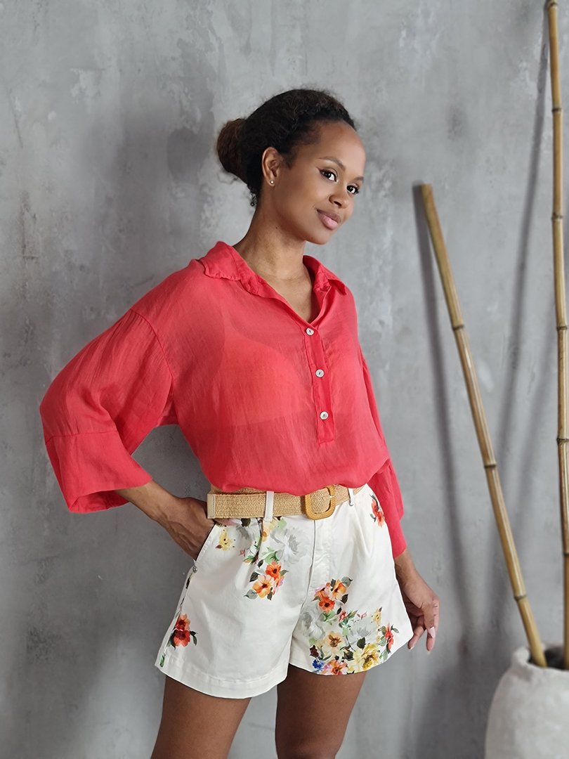 Шорты Please с ремешком, цветочный принт молочные , фотография №2