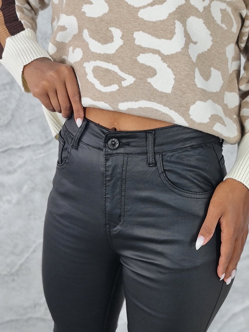 Брюки 3D Denim прямые из экокожи черные, фотография №5