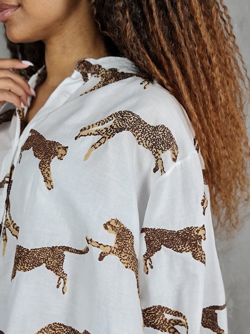 Рубашка MIHO'S с вышитыми гепардами белая, фотография №6