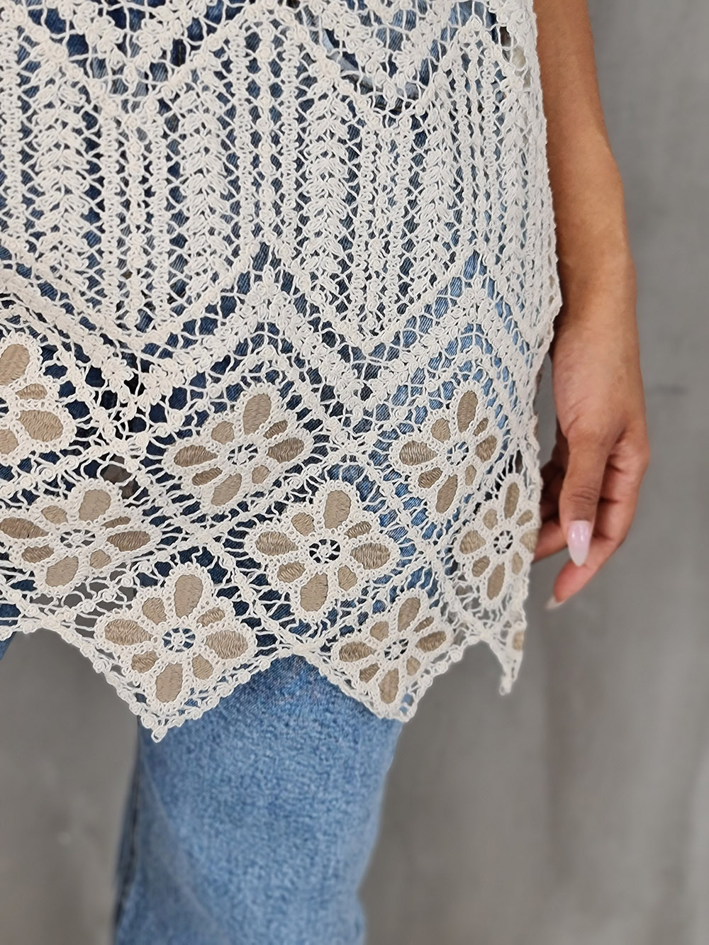 Туника MIHO'S сетчатая с вышивкой песочная, фотография №4