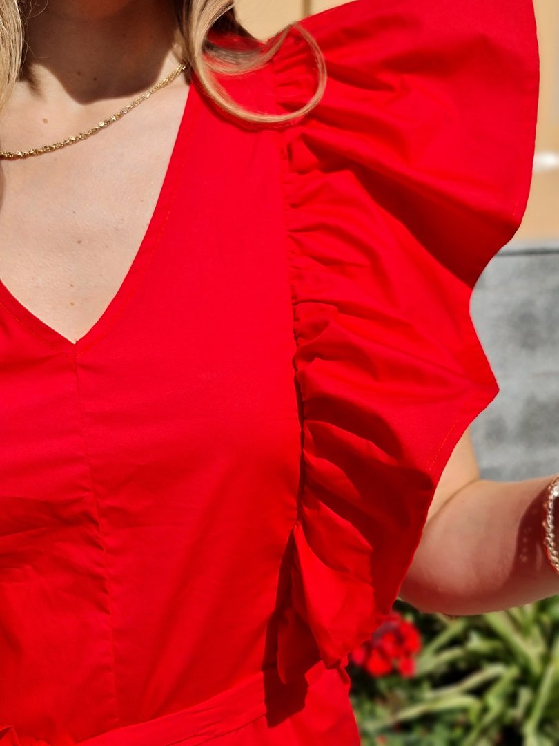 Комбинезон Please с воланами на рукавах красный, фотография №4