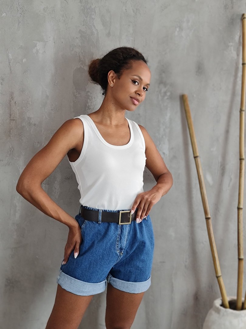 Шорты Please с коричневым ремнем синие, фотография №4