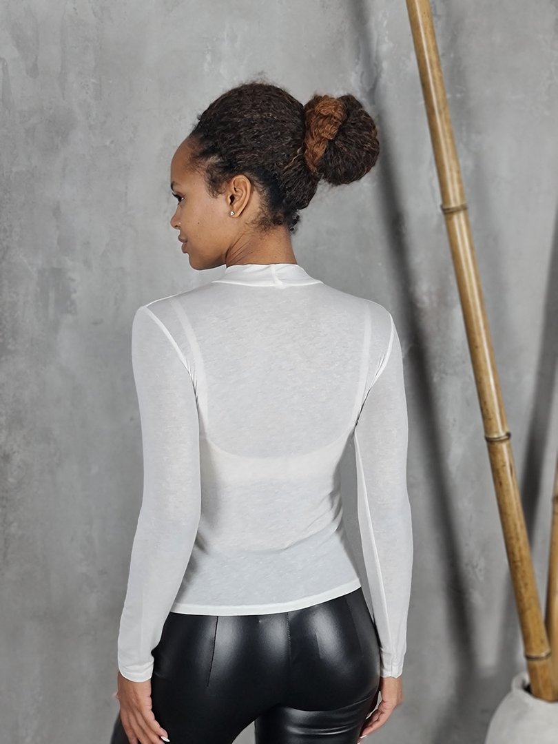 Водолазка Cashmere Blend с кашемиром с низким горлом белая, фотография №3