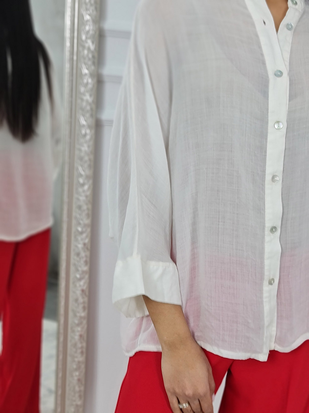 Рубашка MIHOs полупрозрачная без ворота кремовая, фотография №2