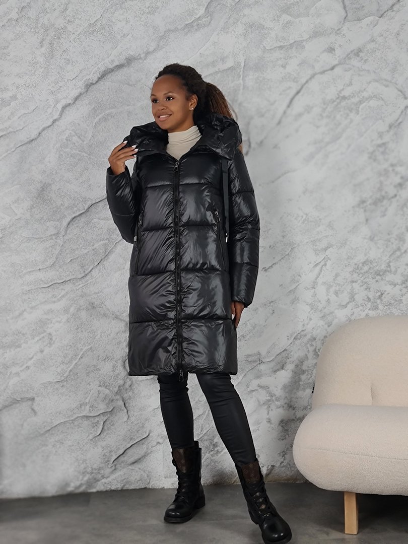 Пуховик Monte Cervino с длинными завязками черный, фотография №2