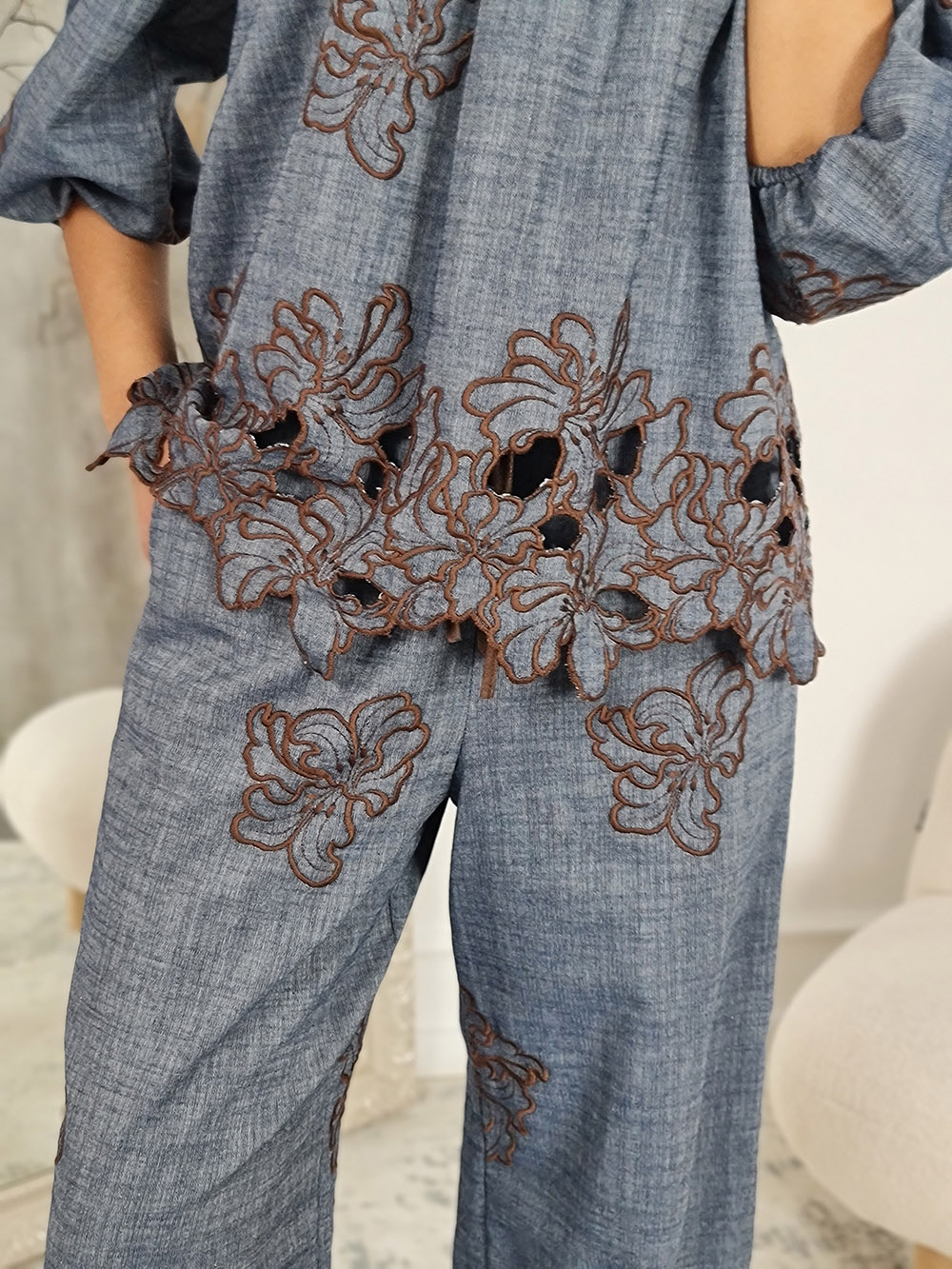 Топ Souvenir с вышивкой темно-синий, фотография №3