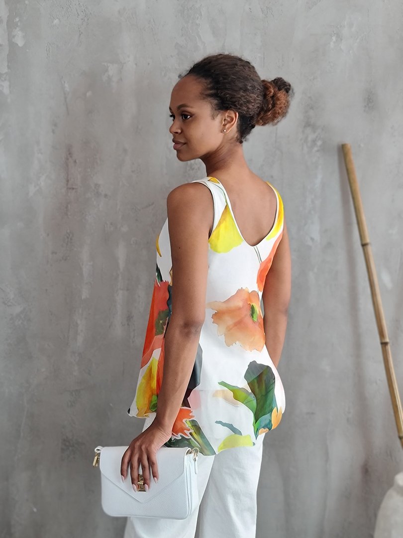 Топ Silk New с цветочным принтом белый, фотография №3