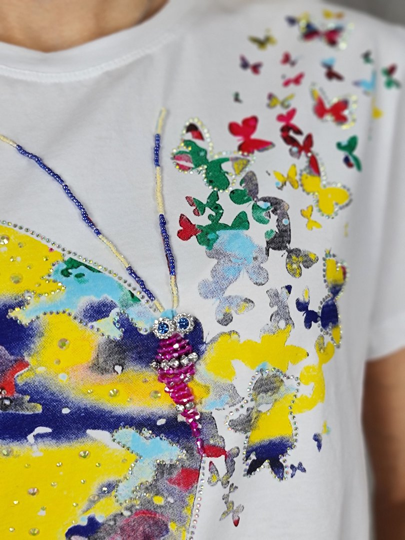 Футболка Miss Kiss с принтом жёлтой бабочки белая, фотография №3