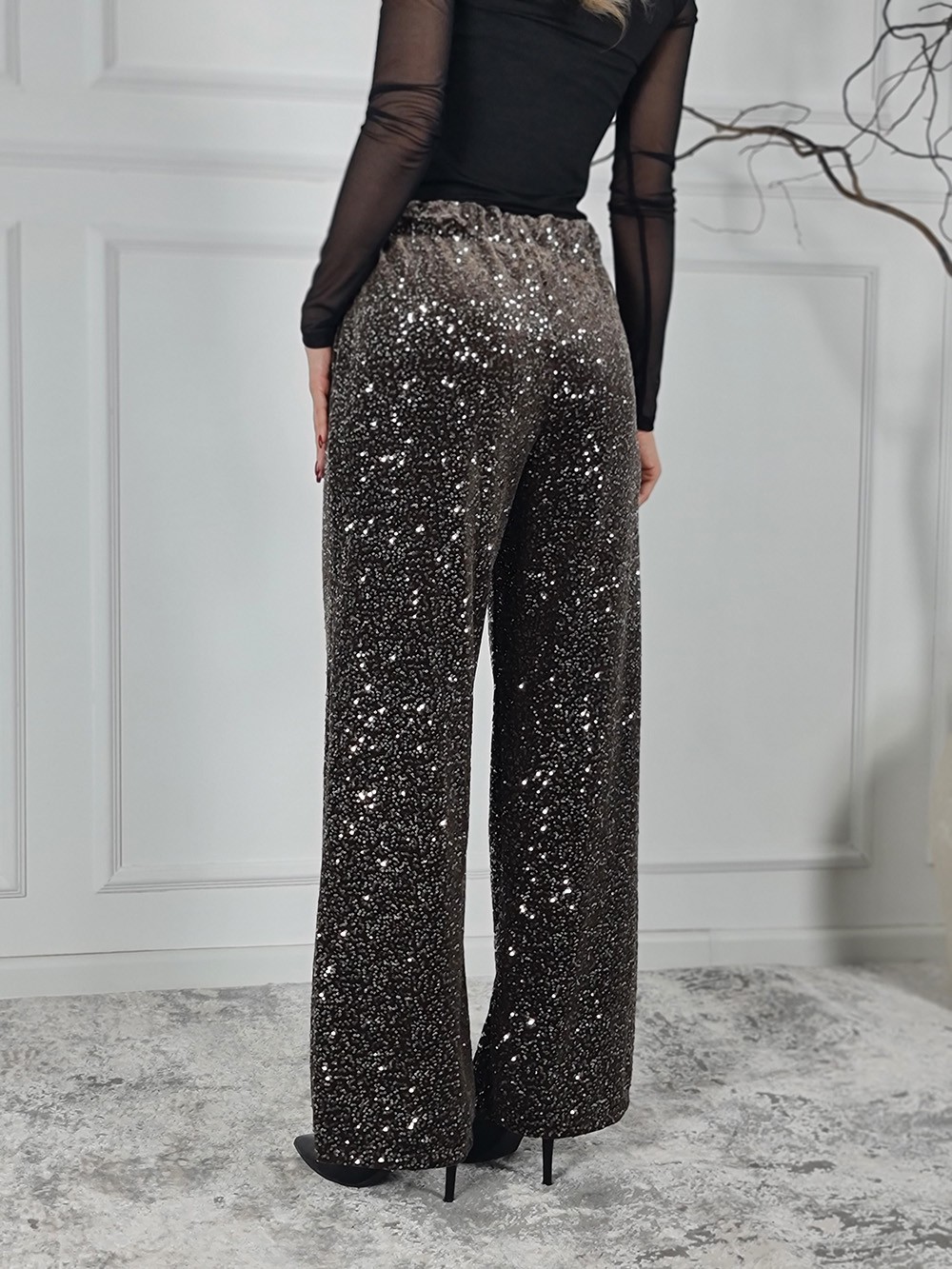 Брюки Firenze бархатные в пайетках шоколадные , фотография №3