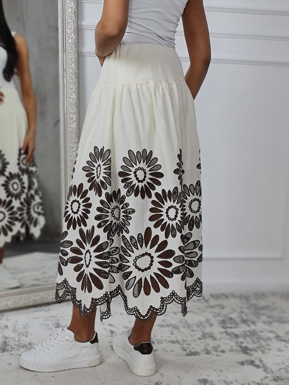 Юбка MIHO'S с сетчатыми цветами молочная , фотография №3