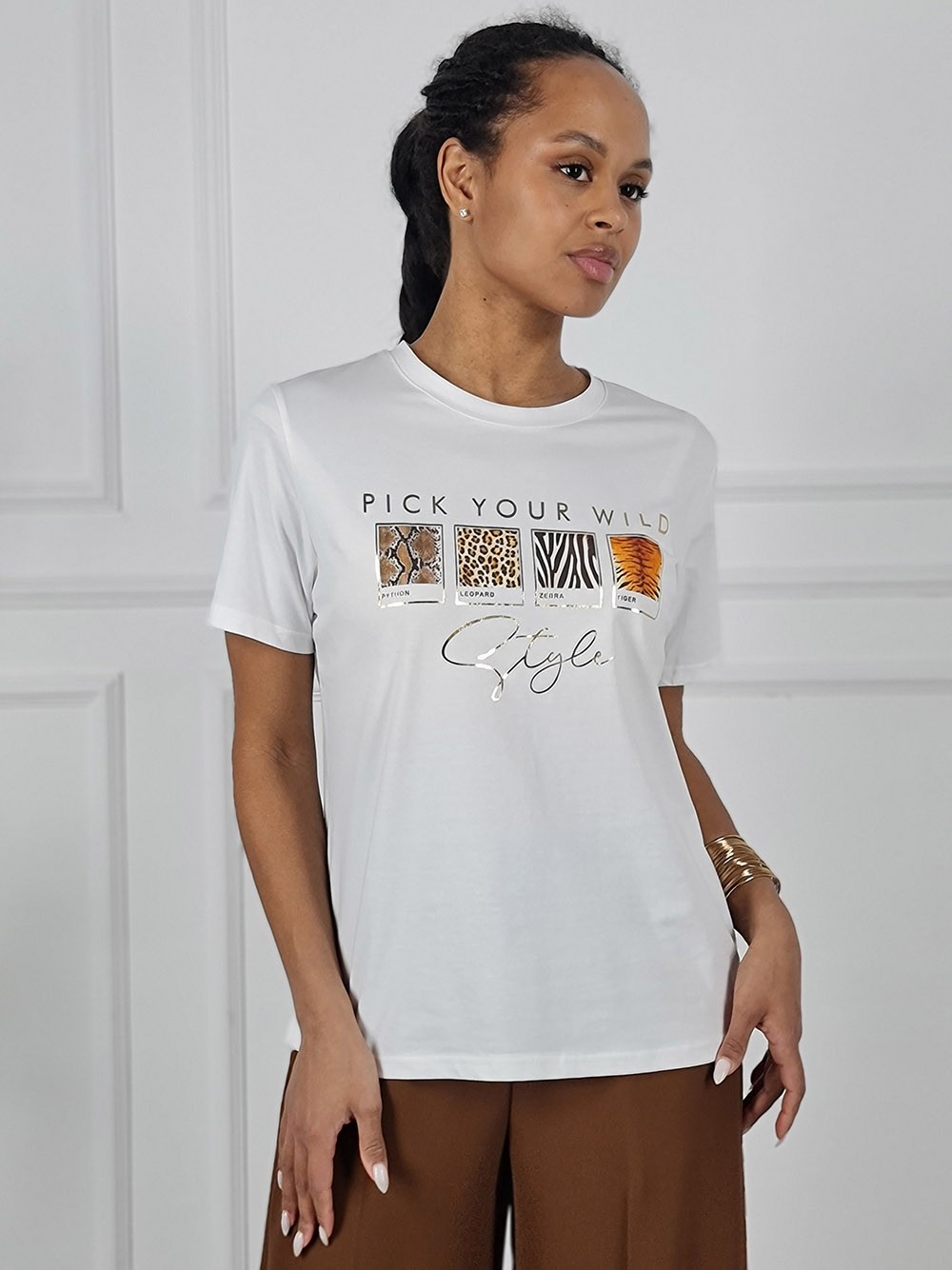 Футболка Y Two принты Анималистические с надписью белая, фотография №1