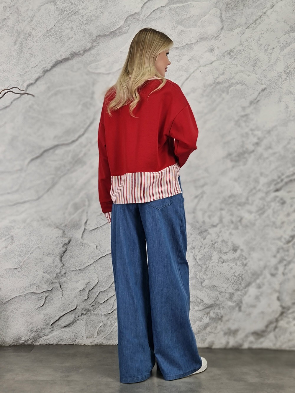 Костюм MIHO'S джемпер с имитацией рубашки и брюки джинсовые, фотография №3