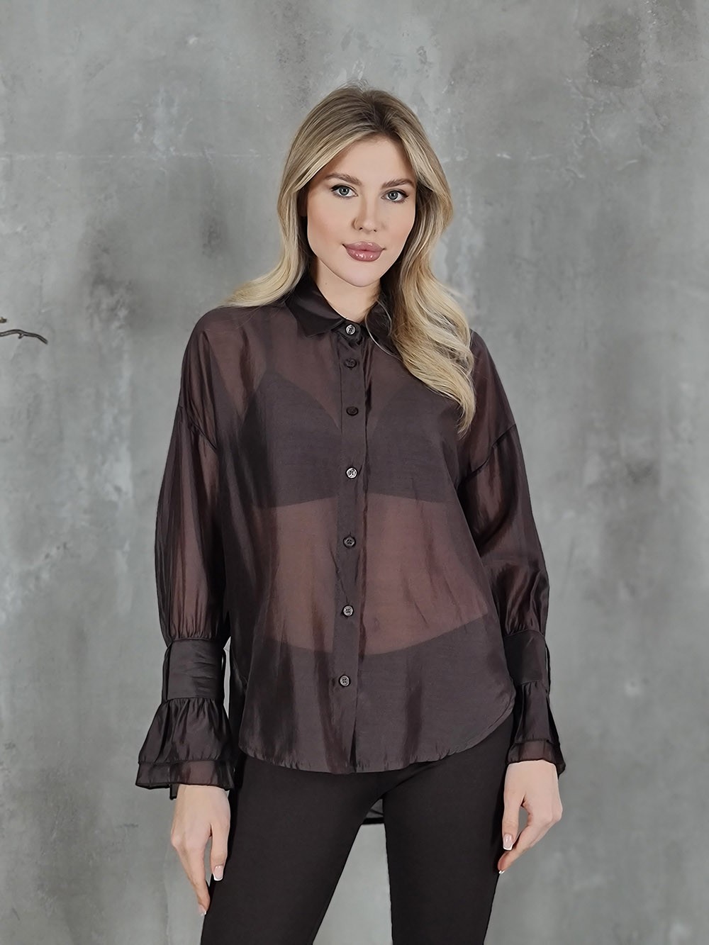 Блузка MIHO'S с манжетами шоколад, фотография №1