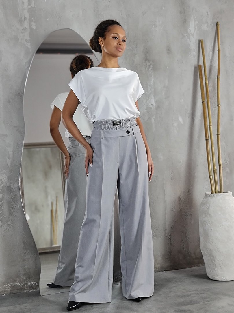 Брюки Imperial палаццо на резинке с поясом серые, фотография №2