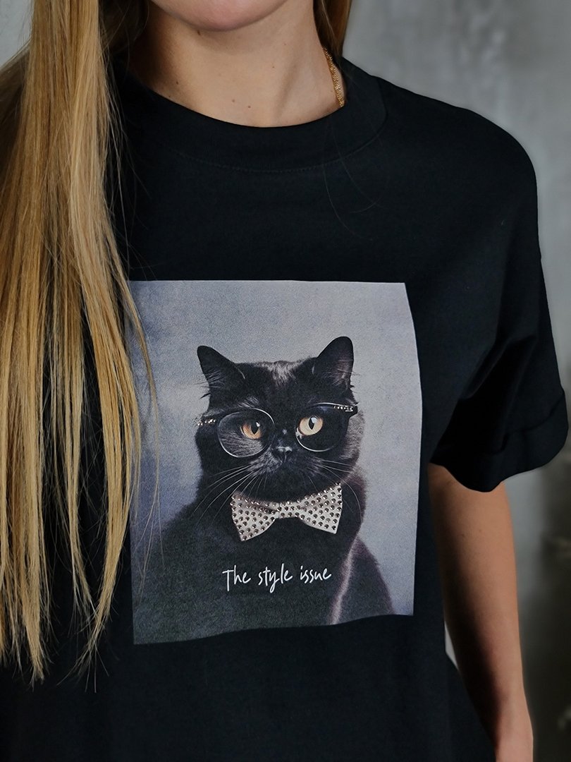 Футболка Imperial с принтом кота черная, фотография №2