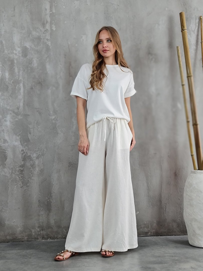 Брюки MIHO'S свободные на резинке белые, фотография №2