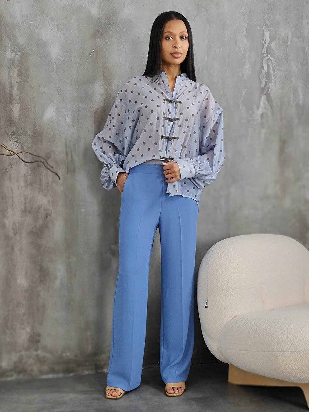 Блузка MIHO'S в горошек голубая, фотография №3