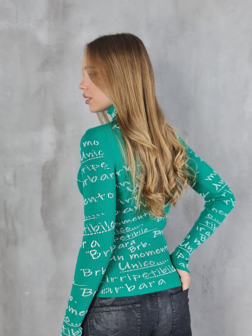 Водолазка Barbara Alvisi с надписями зелёная, фотография №2