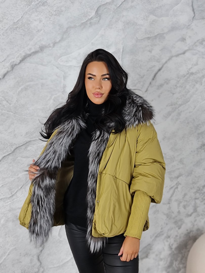 Куртка MyDress с рукавчиками и воротником с мехом лайм, фотография №2