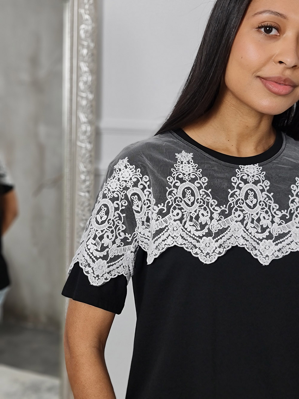 Футболка MIHO'S с кружевом черная, фотография №2