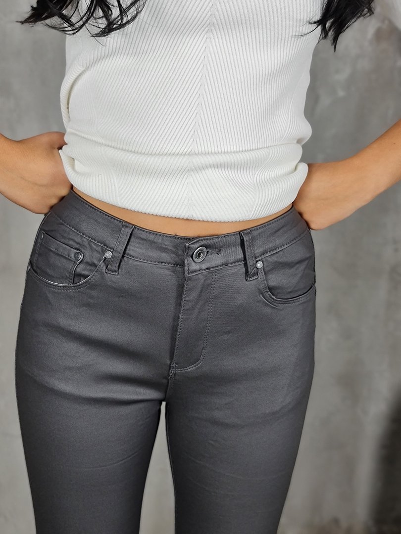 Брюки 3D Denim из экокожи с молниями внизу серые, фотография №2