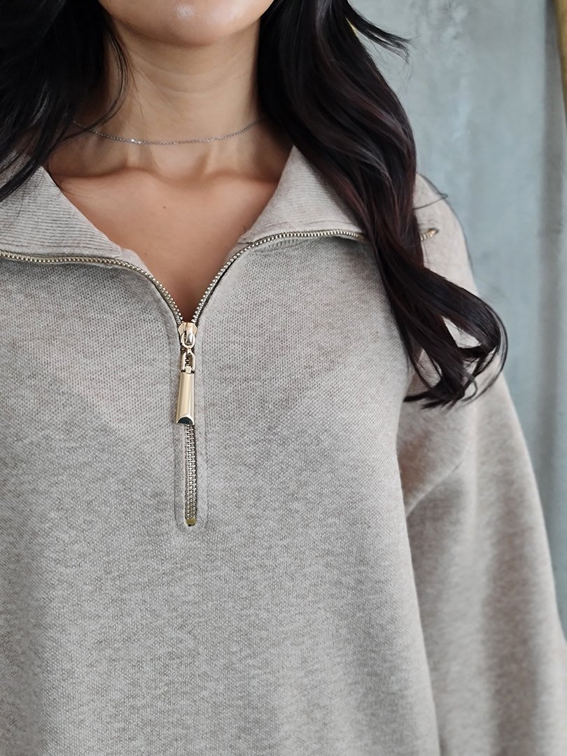 Платье Lara с высоким воротником на молонии бежевое, фотография №4