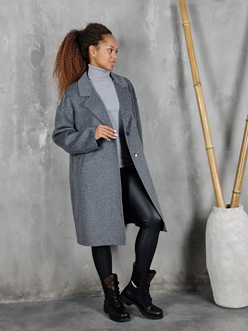 Пальто Vicolo со стразами на заклепках серое, фотография №3