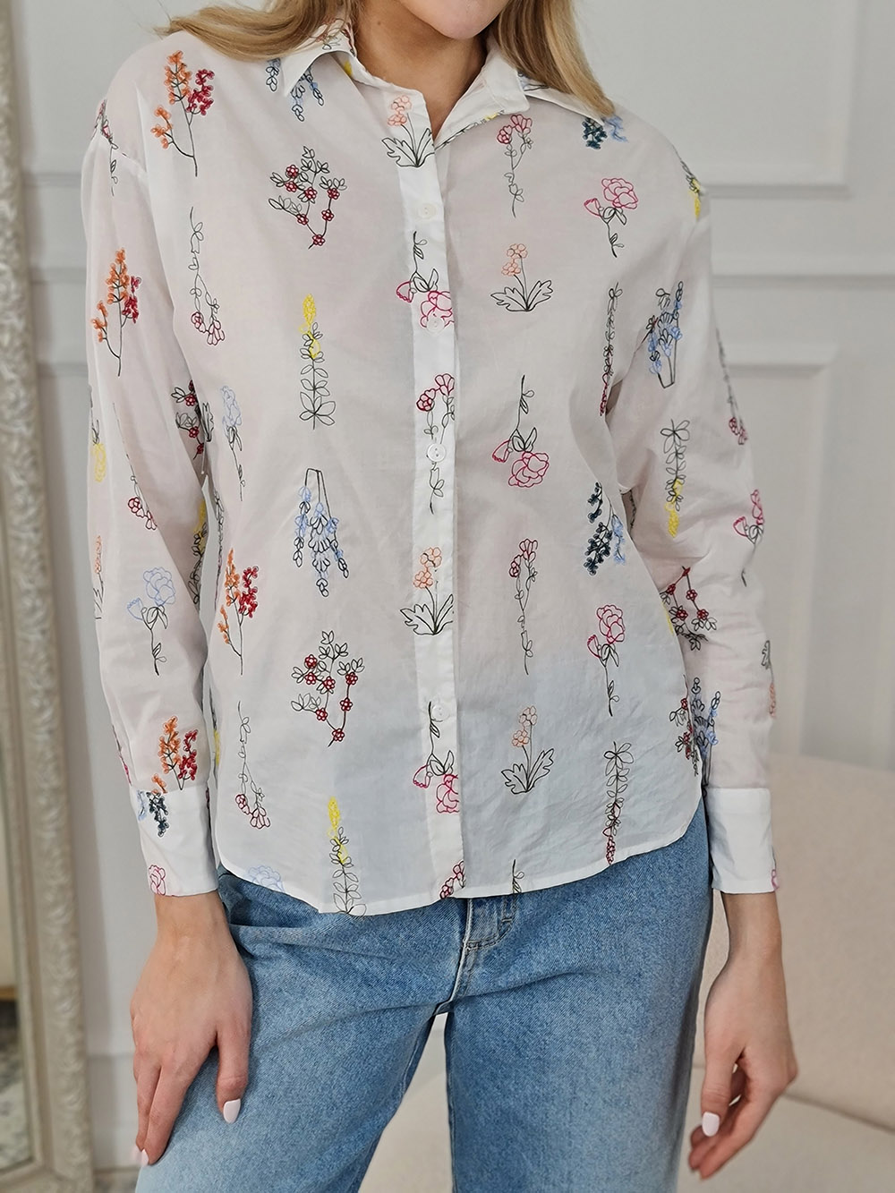Рубашка imperial с вышивкой цветы белая, фотография №4