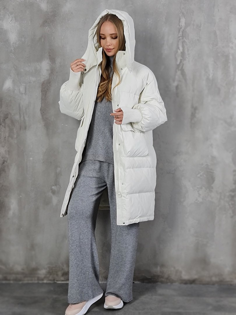 Пальто Imperial удлинённое с капюшоном молочное, фотография №2