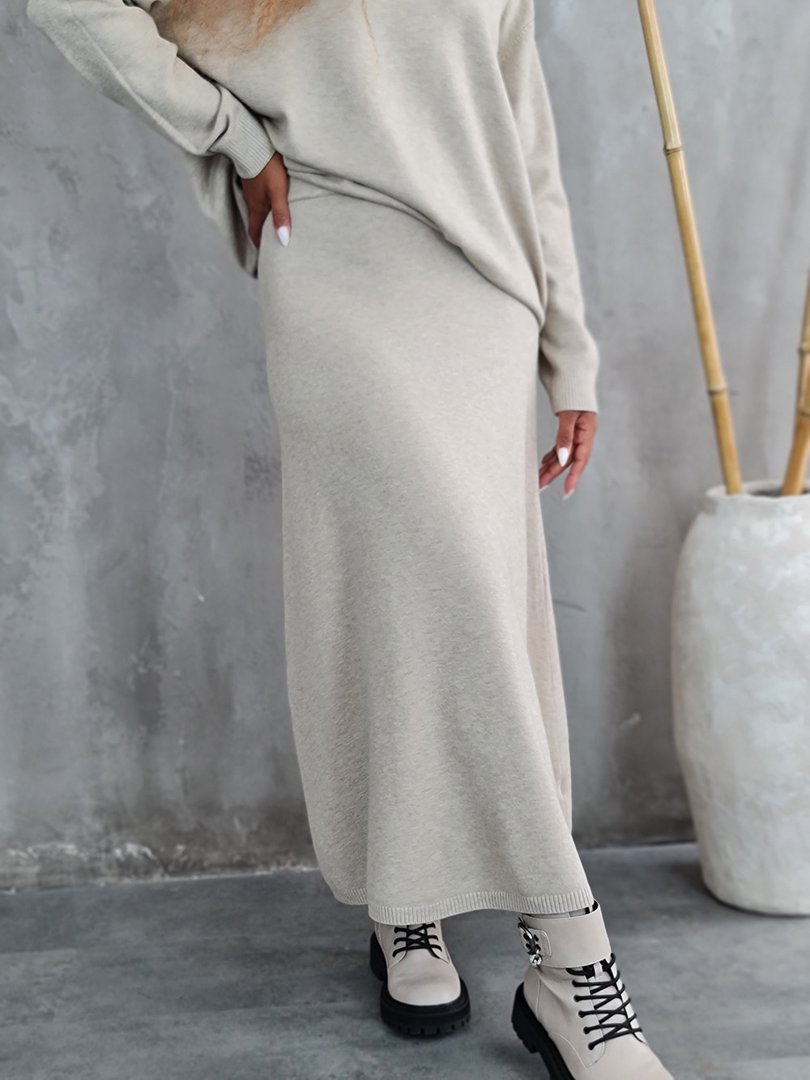 Костюм Lara джемпер и А-образная юбка бежевый, фотография №5