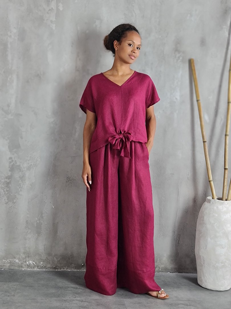 Брюки MIHO'S на завязках свободные бордо, фотография №4