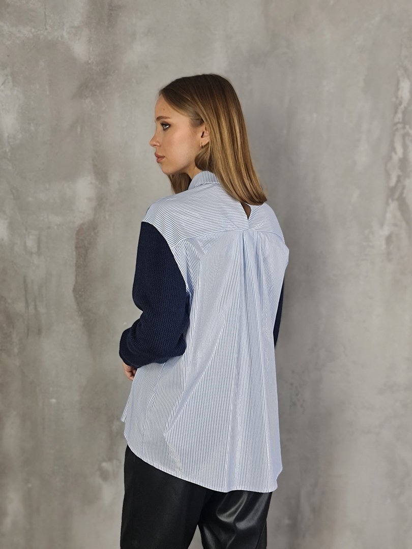 Рубашка Rinascimento из двух видом ткани голубая\синяя, фотография №2