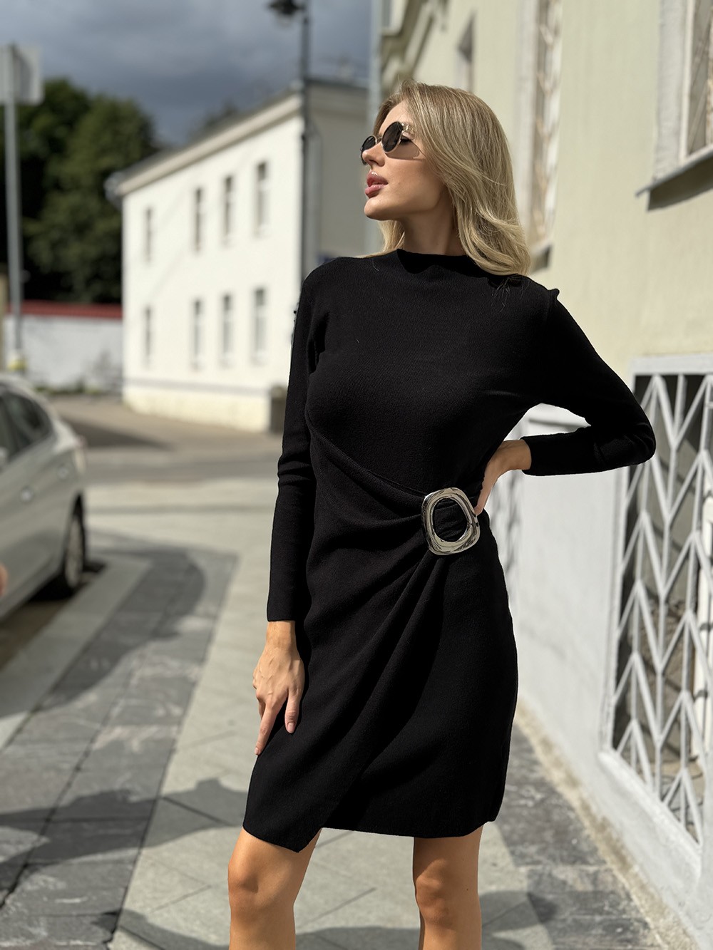 Платье BEAUTY WOMEN трикотажное с серебряным декором черное, фотография №1