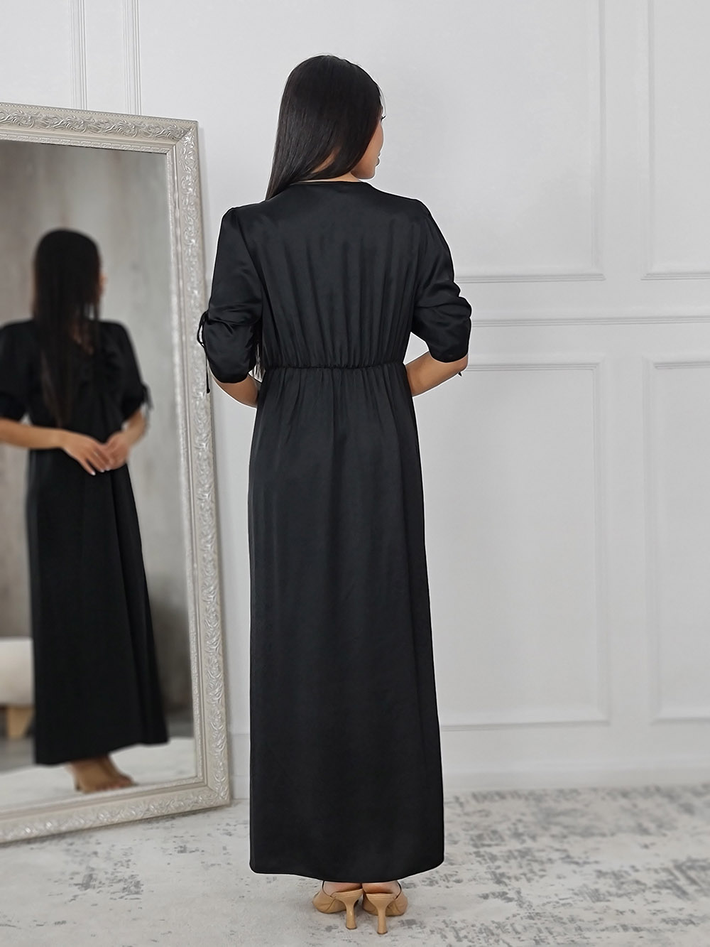 Платье CLOTHÉ атласное со сборками на груди черное, фотография №2