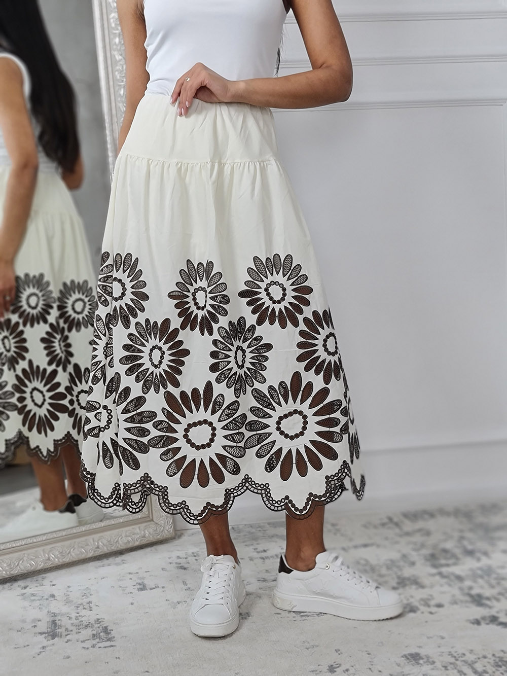 Юбка MIHO'S с сетчатыми цветами молочная , фотография №1