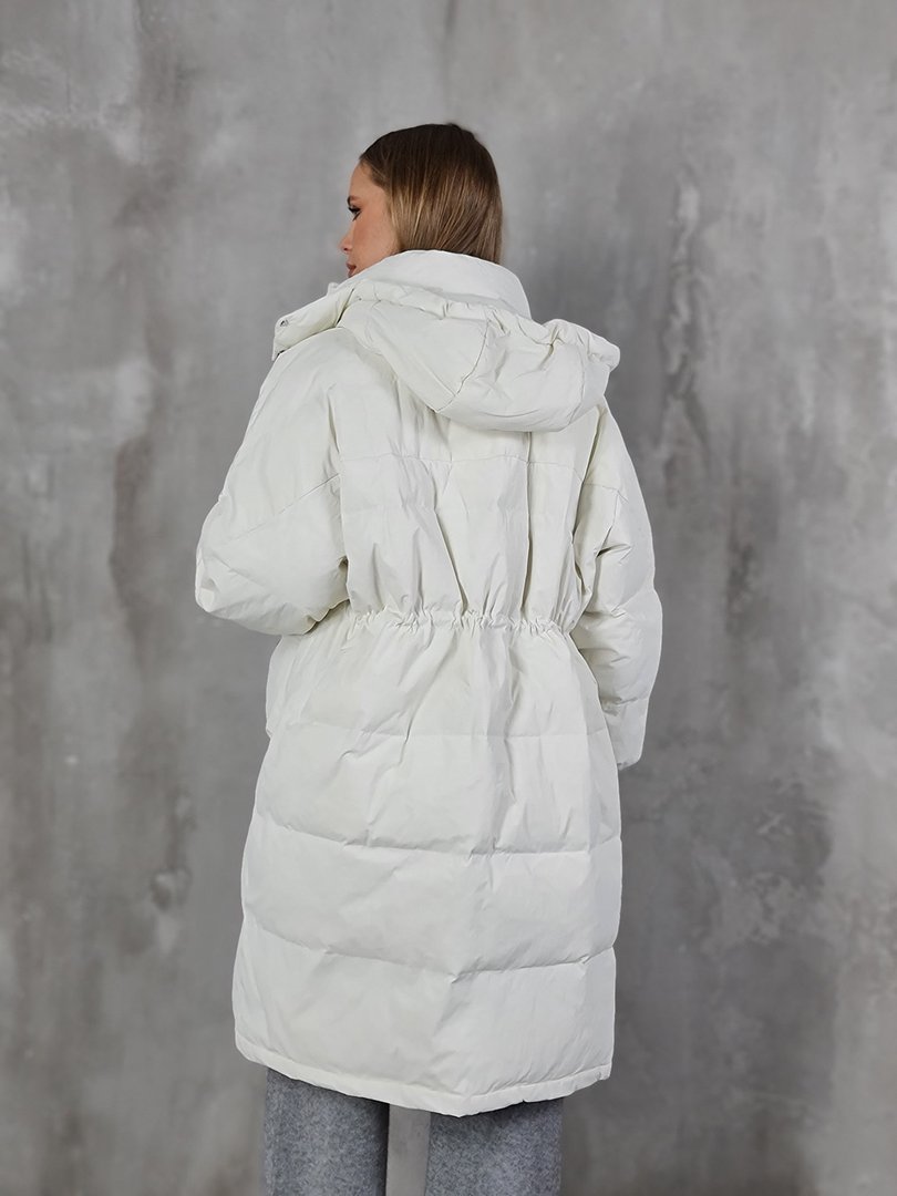 Пальто Imperial удлинённое с капюшоном молочное, фотография №5