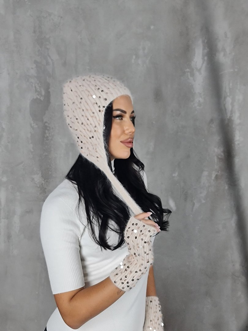 Шапка Alex Max с пайетками бежевая, фотография №3