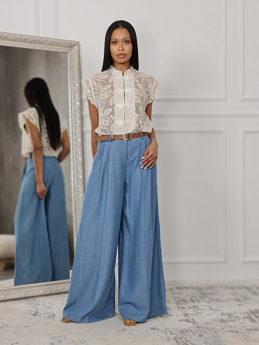 Брюки Imperial с ремнем голубые, фотография №2