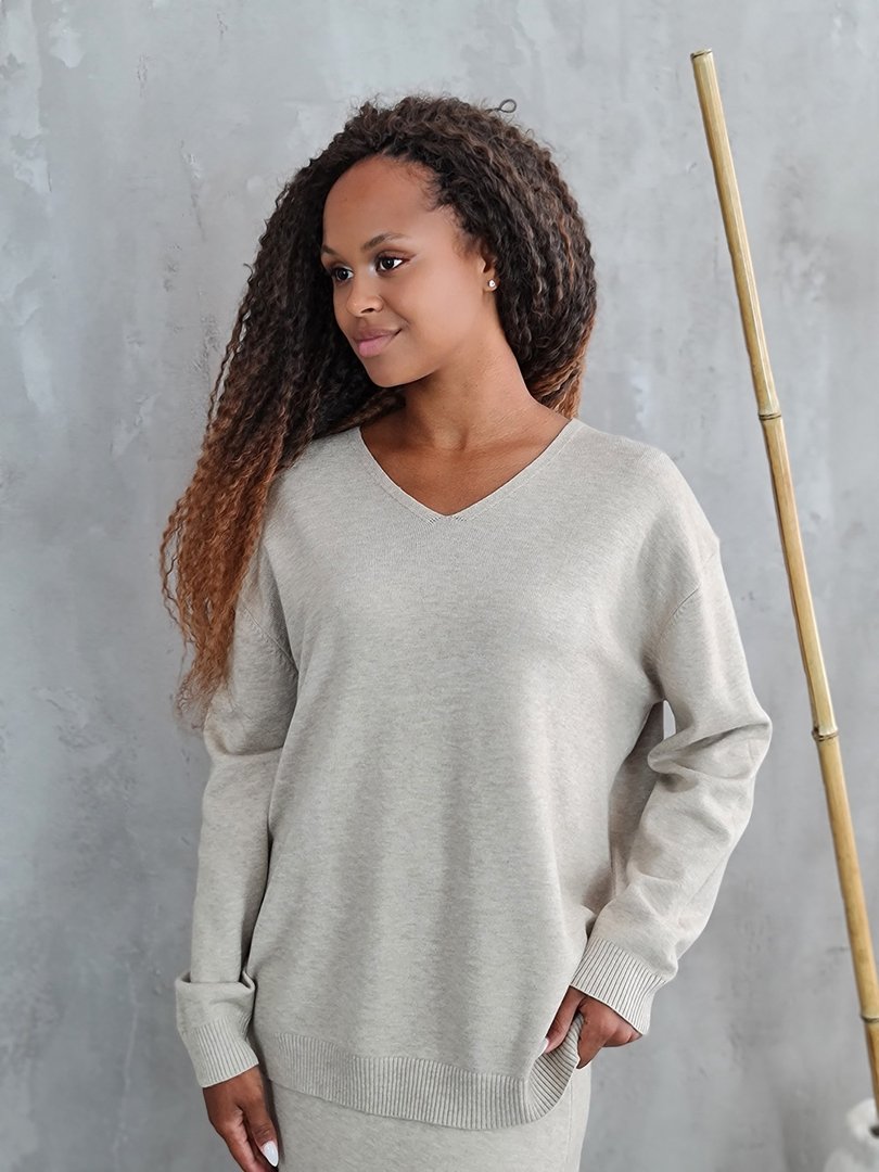 Костюм Lara джемпер и А-образная юбка бежевый, фотография №4