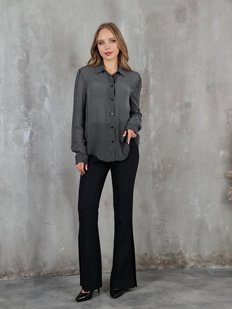 Рубашка Imperial в белый мелкий горошек черная , фотография №2